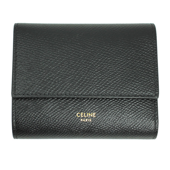 Celine Leather Trifold Wallet Black Logo - Picture 1 of 4